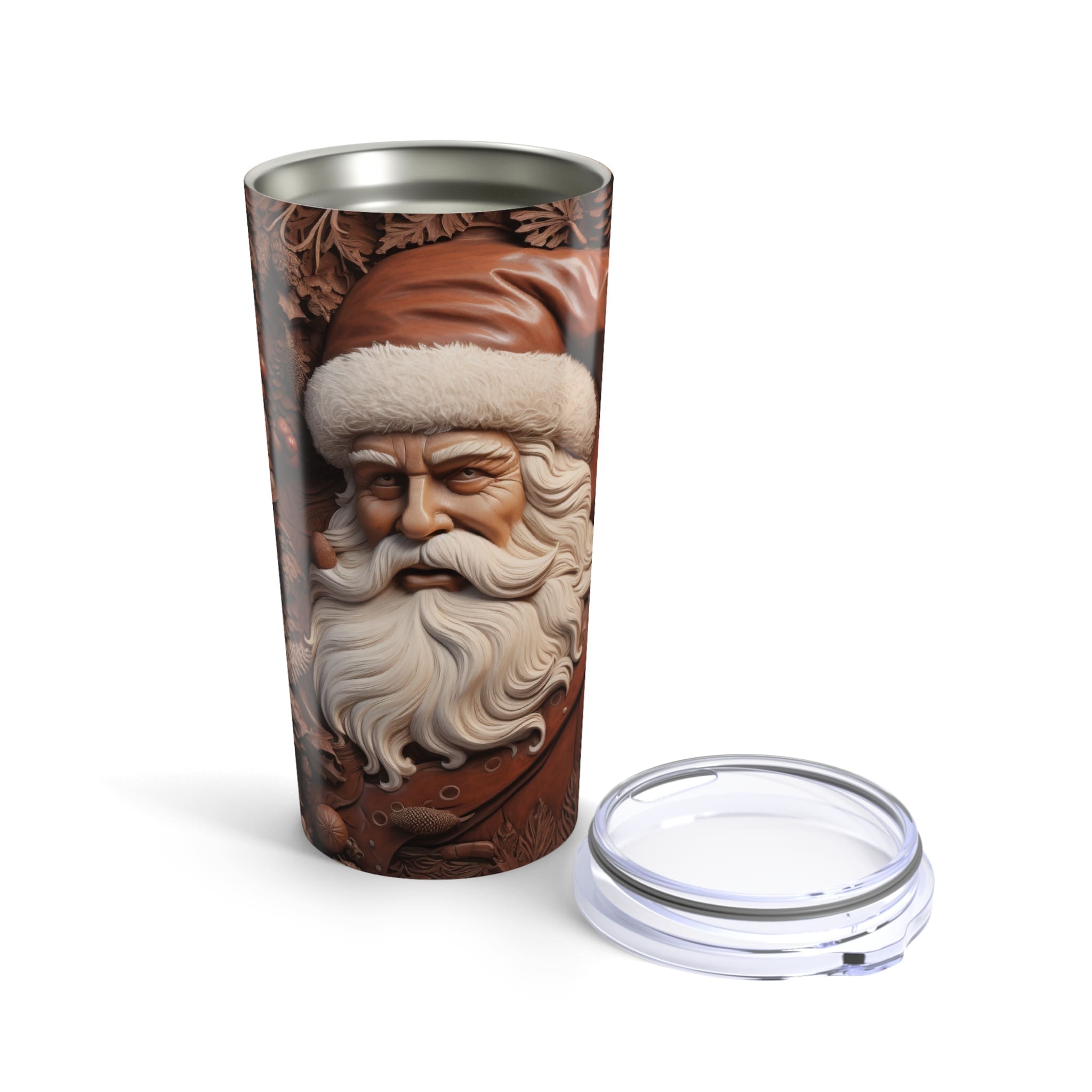 Christmas Santa 20oz Tumbler — 3D Engraved Leather-Look Travel Mug (Design 1)