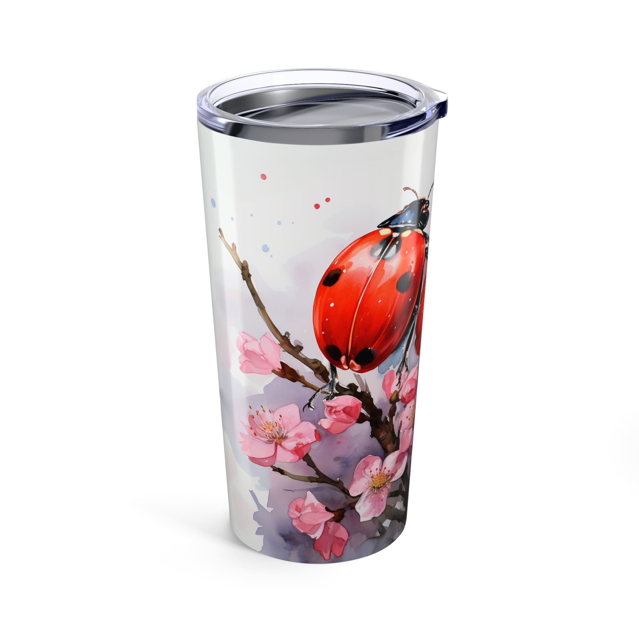 Watercolor Ladybugs 20oz Tumbler — Floral Travel Mug with Cute Ladybug Design