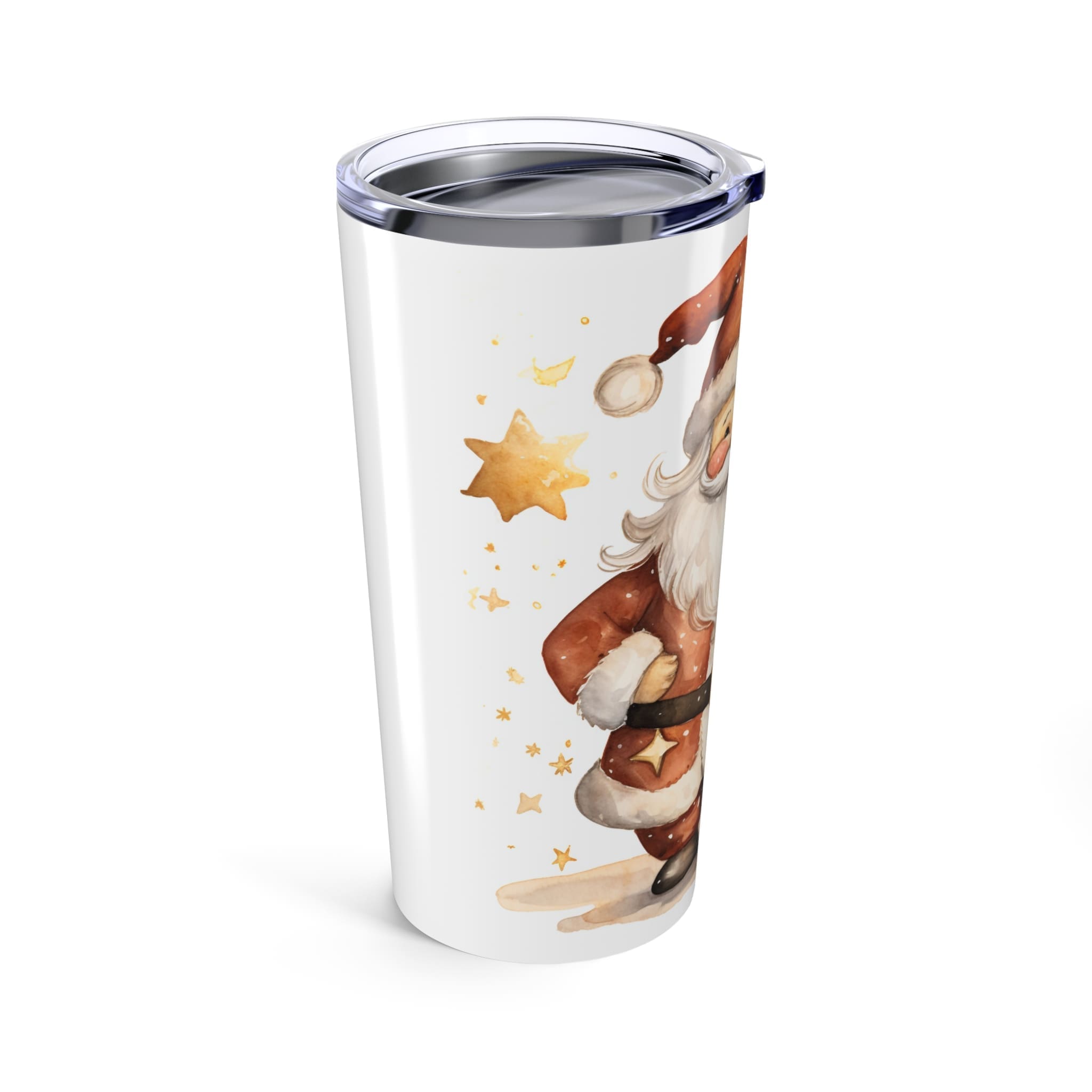 20oz Travel Mug Tumbler — Watercolor Santa Holiday Design