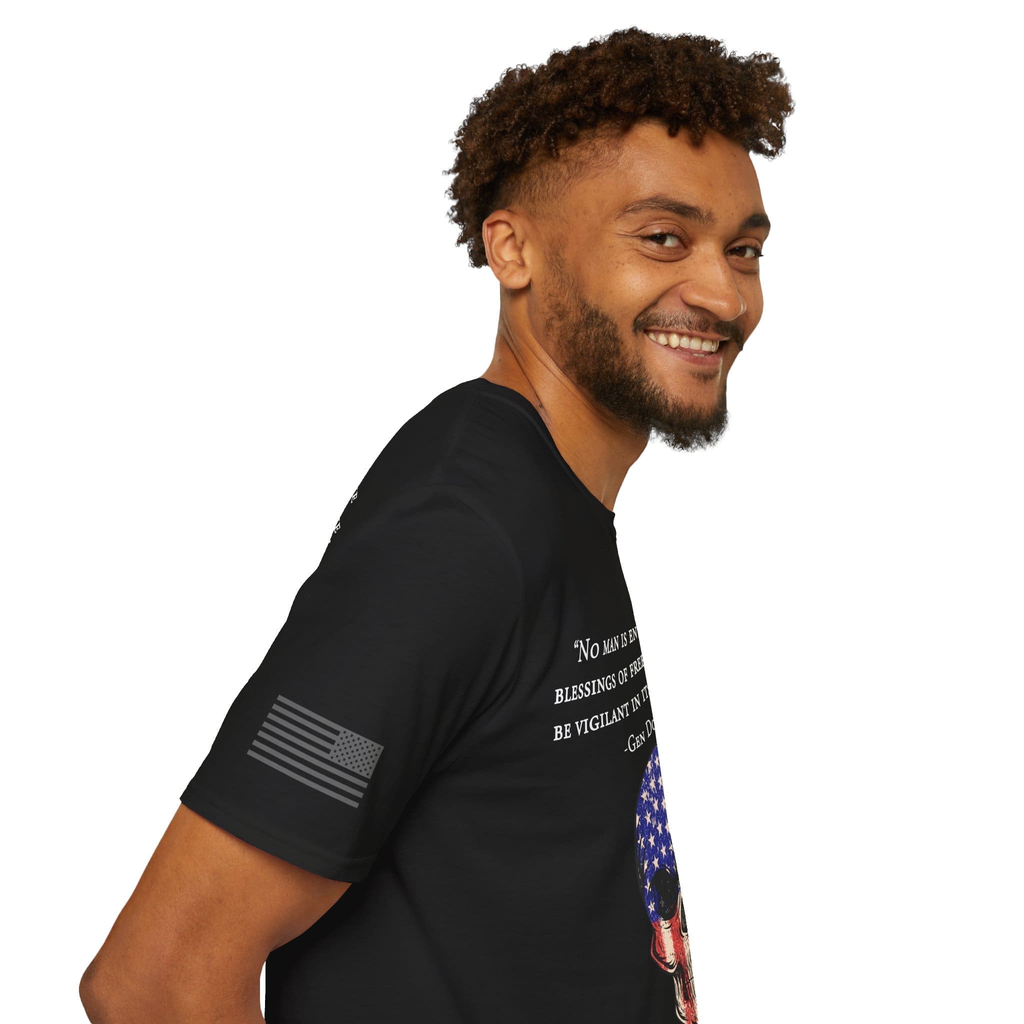 Patriotic Skull T-Shirt — "No man is entitled to the blessings of freedom" Quote