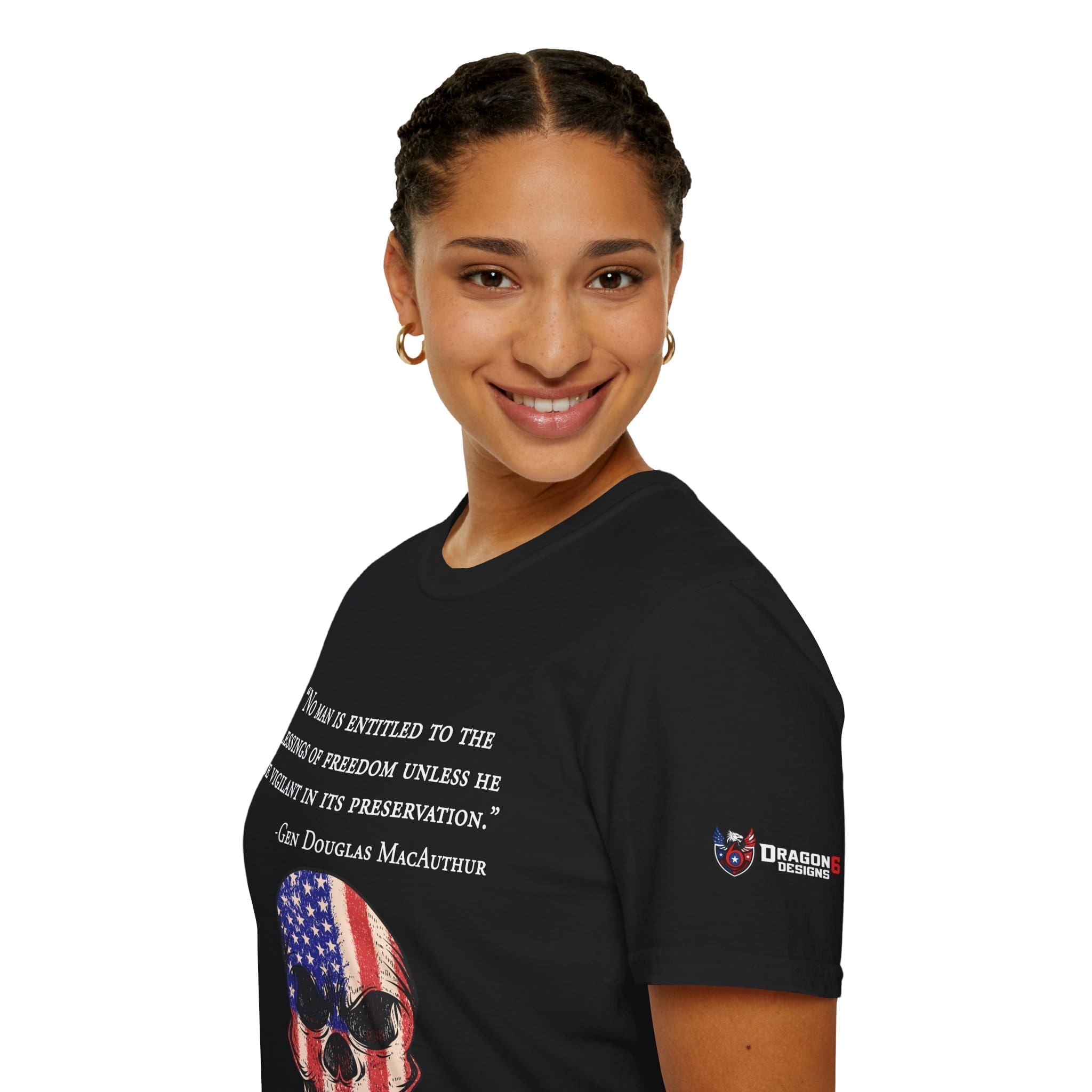 Patriotic Skull T-Shirt — "No man is entitled to the blessings of freedom" Quote